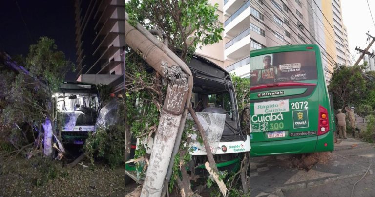 Ônibus Perde o Controle, Invade Canteiro e Danifica Poste na Avenida do CPA; 163 Casas Estão Sem Luz